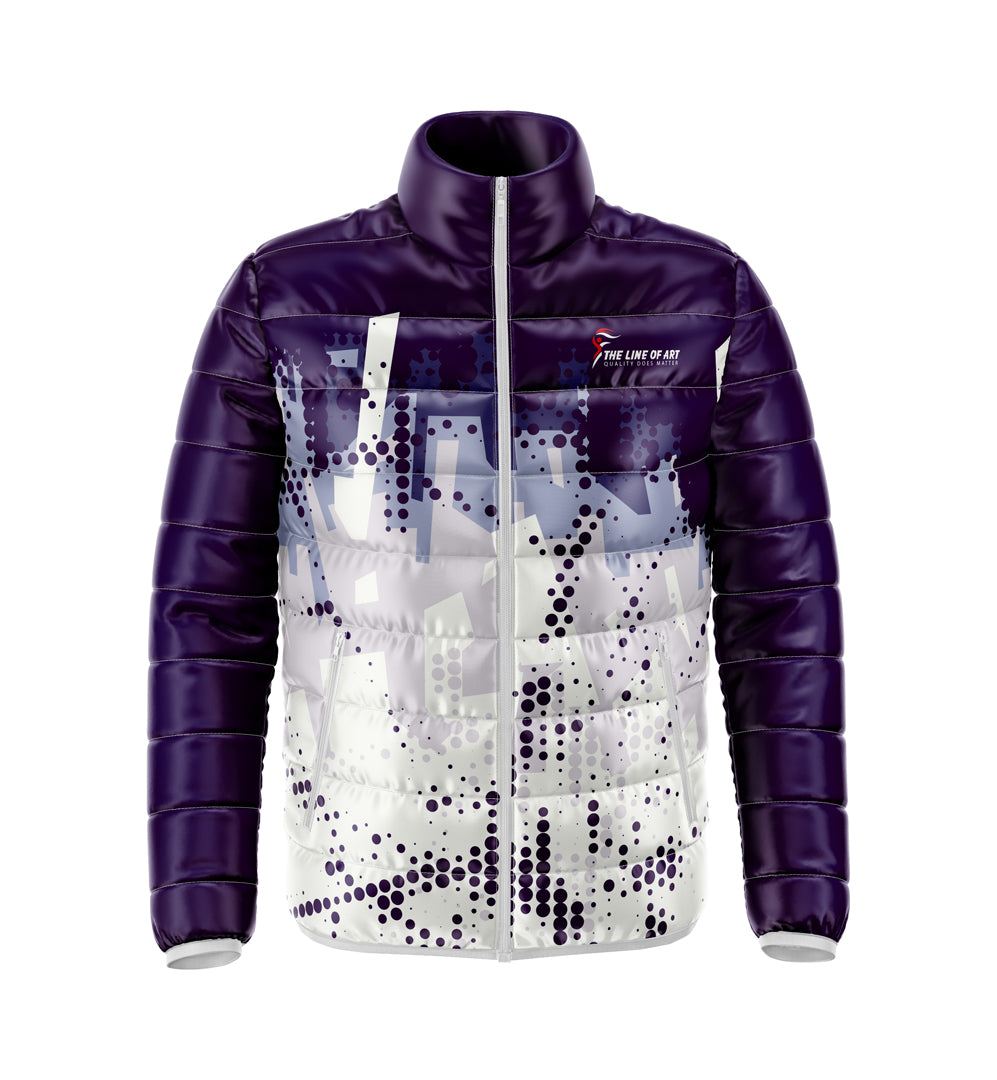 Sublimated Puffer Jackets For Men In Black Color Printed Design Winter Jackets