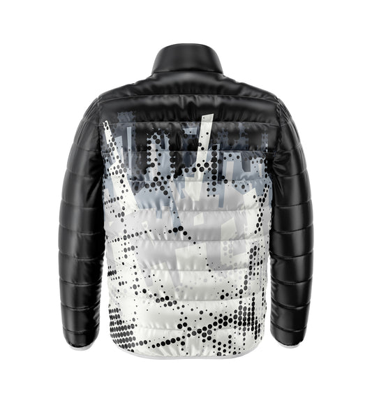 Sublimated Puffer Jackets For Men In Black Color Printed Design Winter Jackets